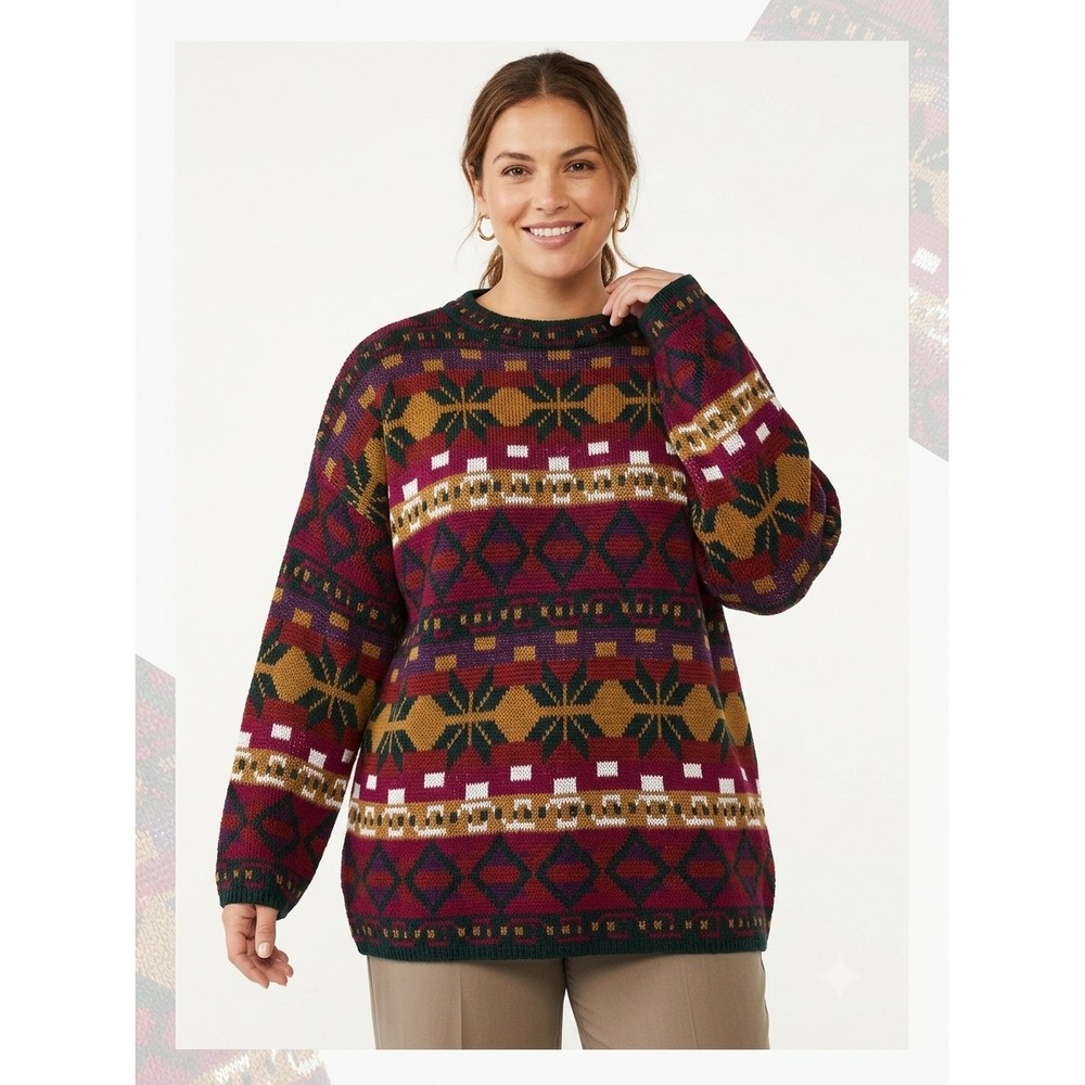 Golden Touch Vintage FairIsle Snowflake Knit Sweater 3XMulticolor Retro Crewneck